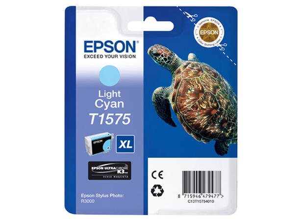 Epson T1575 Light Cyan Lyst cyan blekk for Epson R3000 